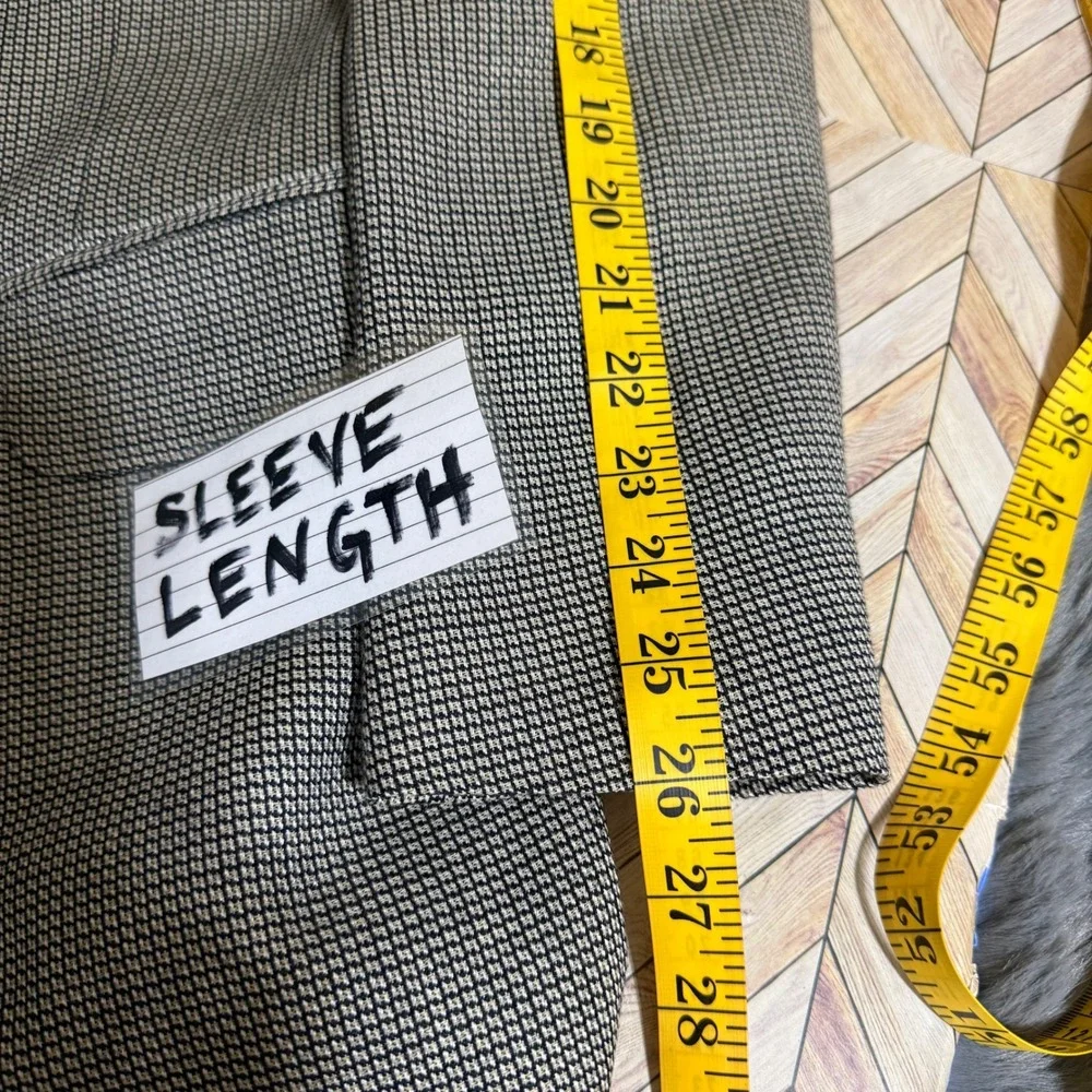Vtg Bachrach Double‎ Breasted Houndstooth Blazer Jacket 44L USA Made Black White